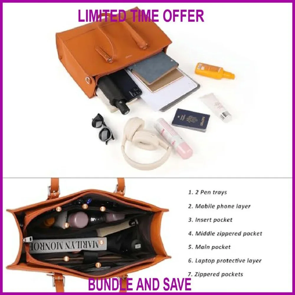 15.6 Inch Laptop Tote Bag, Premium Work Shoulder Bag with Multiple Carrying